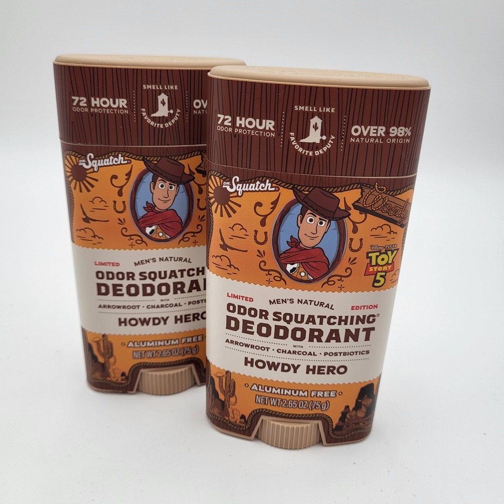 Set of 2 Dr. Squatch Woody Howdy Hero Aluminum Free Deodorant 2.65oz Toy Story